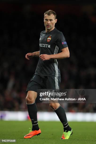 Vasiliy Berezutskiy of CSKA Moscow during the UEFA Europa League Quarter Final First Leg match between Arsenal FC and CSKA Moskva at Emirates Stadium...