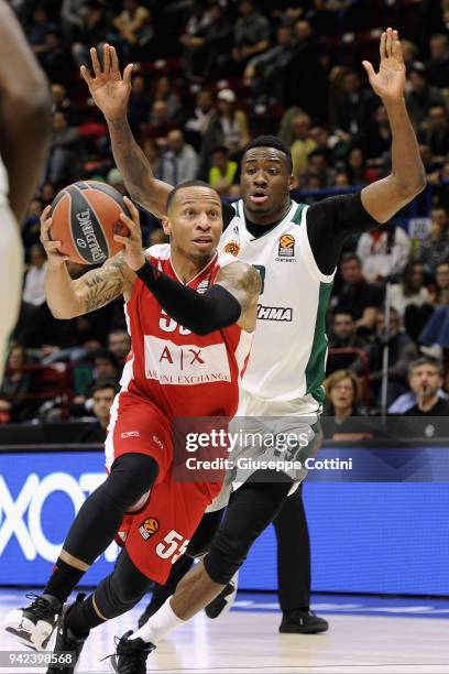 Curtis Jerrells, #55 of AX Armani Exchange Olimpia Milan in action during the 2017/2018 Turkish Airlines EuroLeague Regular Season Round 30 game...