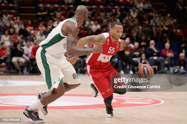 Curtis Jerrells, #55 of AX Armani Exchange Olimpia Milan in action during the 2017/2018 Turkish Airlines EuroLeague Regular Season Round 30 game...