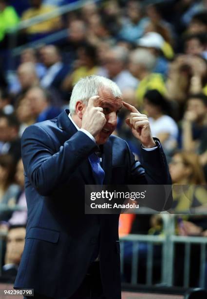 Head coach of Fenerbahce Dogus Zekljko Obradovic reacts during the Turkish Airlines Euroleague basketball match between Fenerbahce Dogus and Unicaja...