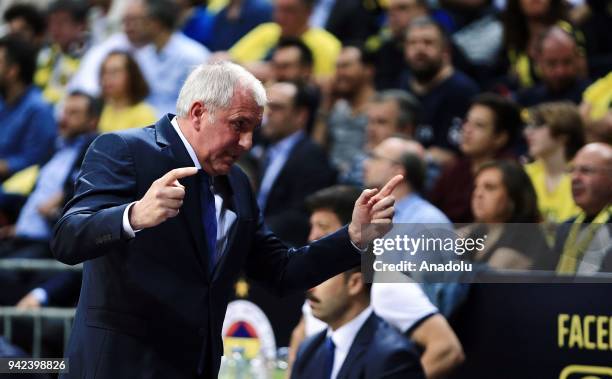 Head coach of Fenerbahce Dogus Zekljko Obradovic reacts during the Turkish Airlines Euroleague basketball match between Fenerbahce Dogus and Unicaja...