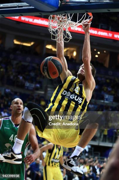 Jan Vesely of Fenerbahce Dogus in action during the Turkish Airlines Euroleague basketball match between Fenerbahce Dogus and Unicaja Malaga at the...