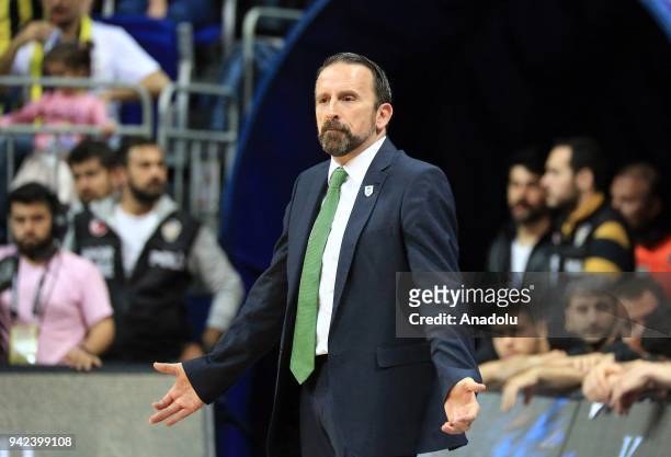 Head coach of Unicaja Malaga Joan Plaza gives tactics to his players during the Turkish Airlines Euroleague basketball match between Fenerbahce Dogus...