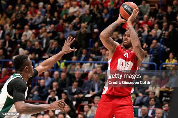 Amath MBaye, #24 of AX Armani Exchange Olimpia Milan in action during the 2017/2018 Turkish Airlines EuroLeague Regular Season Round 30 game between...