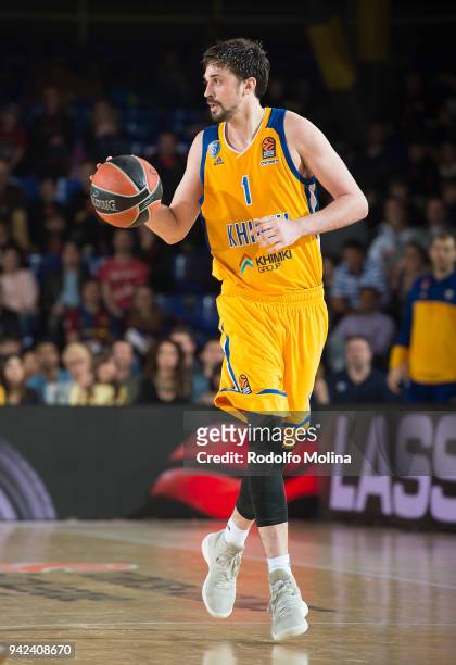 Alexey Shved, #1 of Khimki Moscow Region in action during the 2017/2018 Turkish Airlines EuroLeague Regular Season Round 30 game between FC Barcelona...