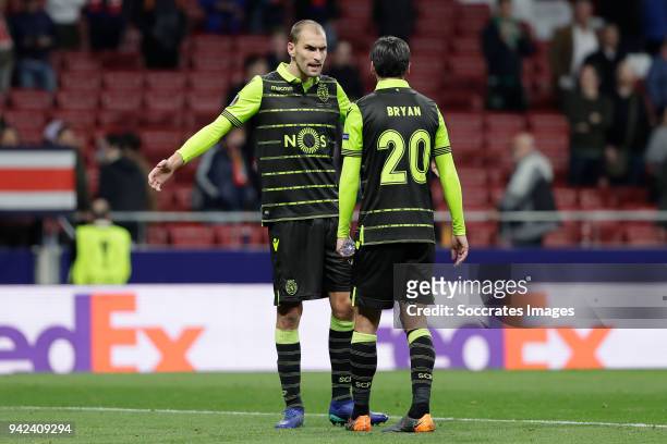 Bas Dost of Sporting Lissabon, Bryan Ruiz of Sporting Lissabon during the UEFA Europa League match between Atletico Madrid v Sporting Lissabon at the...