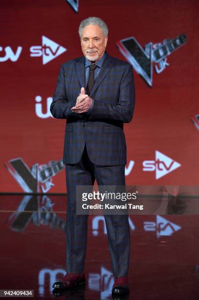 Sir Tom Jones attends the pre-final event for 'The Voice' at Elstree Studios on April 5, 2018 in Borehamwood, England.