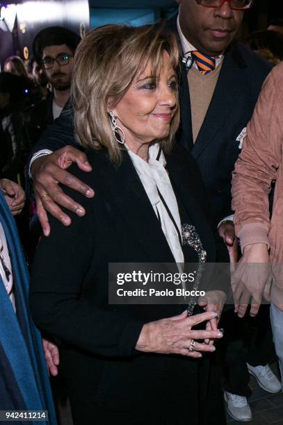 Maria Teresa Campos arrives at the Alejandra Rubio 18th birthday party at Gabana Club on April 5, 2018 in Madrid, Spain.