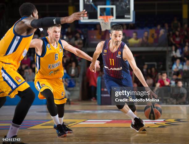 Juan Carlos Navarro, #11 of FC Barcelona Lassa in action during the 2017/2018 Turkish Airlines EuroLeague Regular Season Round 30 game between FC...