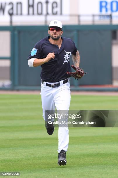 Nicholas Castellanos of the Detroit Tigers runs off the field during the Spring Training game against the Atlanta Braves at Publix Field at Joker...