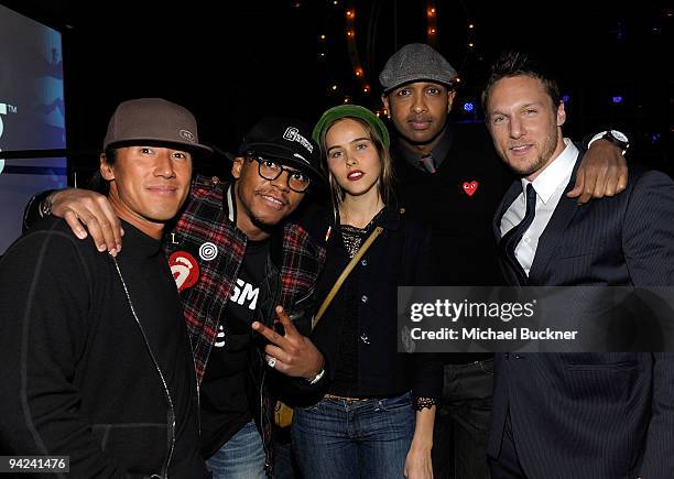 Photographer Jimmy Chin, recording artist Lupe Fiasco, actress Isabel Lucas, recording artist Kenna, and trainer Jason Walsh attend "Summit on the...