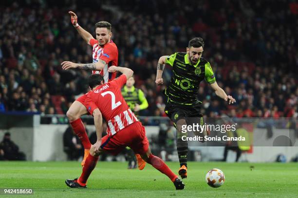 Bruno Fernandes, #8 of Sporting CP during the UEFA Europa League Quarter Final Leg One match between Club Atletico Madrid and Sporting CP at Wanda...