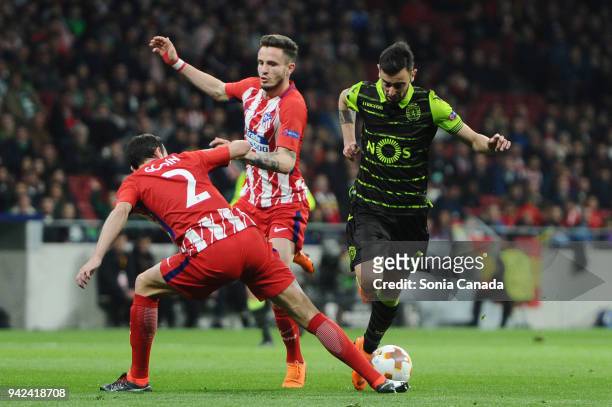 Bruno Fernandes, #8 of Sporting CP during the UEFA Europa League Quarter Final Leg One match between Club Atletico Madrid and Sporting CP at Wanda...