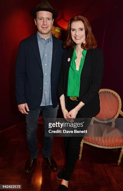 Cast members Geoffrey Streatfeild and Justine Mitchell attend the press night after party for "The Way of the World" at The Hospital Club on April 5,...