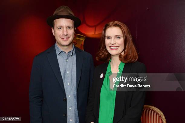 Cast members Geoffrey Streatfeild and Justine Mitchell attend the press night after party for "The Way of the World" at The Hospital Club on April 5,...