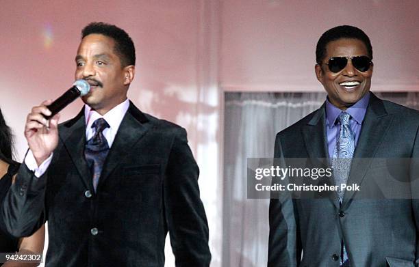 Singers Marlon Jackson and Jackie Jackson speak during the A&E launch of "The Jacksons: A Family Dynasty" premiering Sunday, December 13, 2009 at...