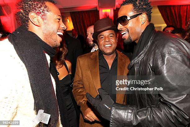 Actor Marlon Wayans, singer Tito Jackson and actor Shawn Wayans attend the A&E launch of "The Jacksons: A Family Dynasty" premiering Sunday, December...