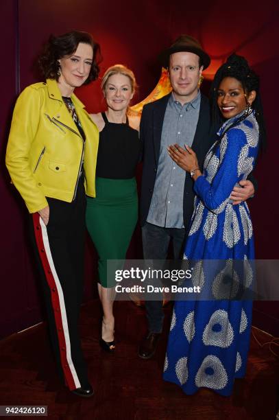 Cast members Haydn Gwynne, Sarah Hadland, Tom Mison and Jenny Jules attend the press night after party for "The Way of the World" at The Hospital...