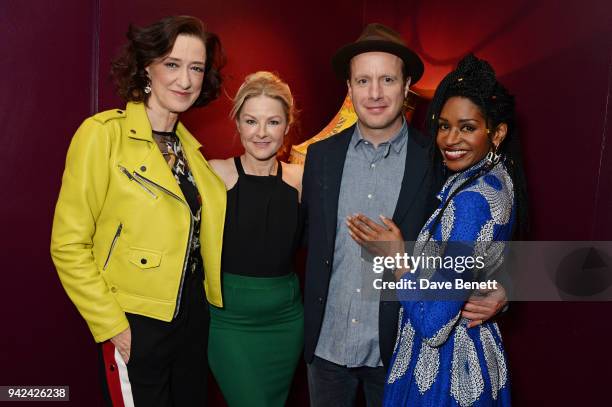 Cast members Haydn Gwynne, Sarah Hadland, Tom Mison and Jenny Jules attend the press night after party for "The Way of the World" at The Hospital...