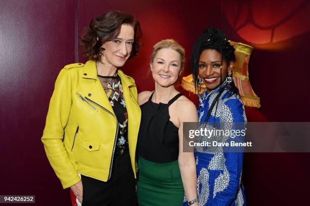 Cast members Haydn Gwynne, Sarah Hadland and Jenny Jules attend the press night after party for "The Way of the World" at The Hospital Club on April...