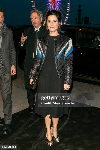 Actress Marina Fois arrives to attend the 'Madame Figaro' dinner at Automobile Club de France on April 5, 2018 in Paris, France.