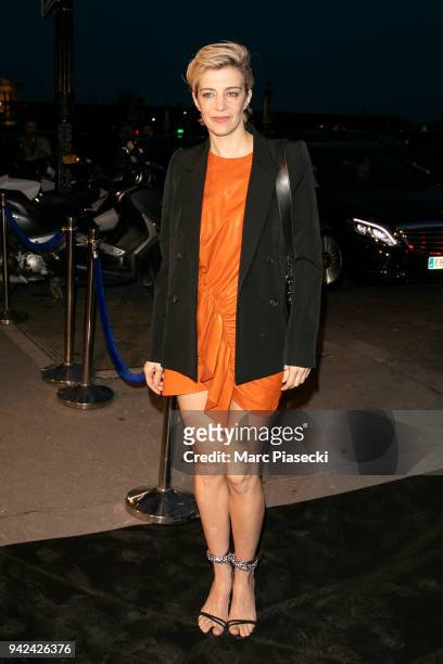 Actress Celine Sallette arrives to attend the 'Madame Figaro' dinner at Automobile Club de France on April 5, 2018 in Paris, France.