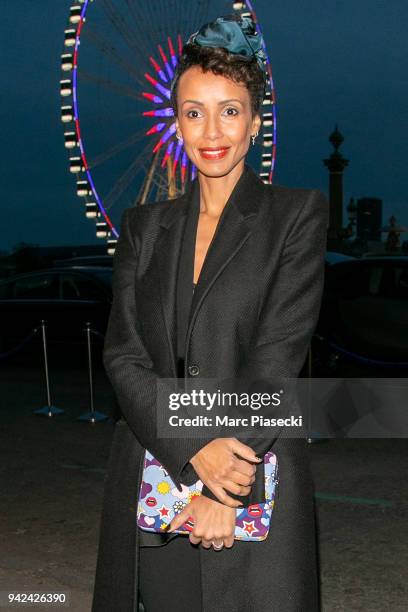 Sonia Rolland arrives to attend the 'Madame Figaro' dinner at Automobile Club de France on April 5, 2018 in Paris, France.