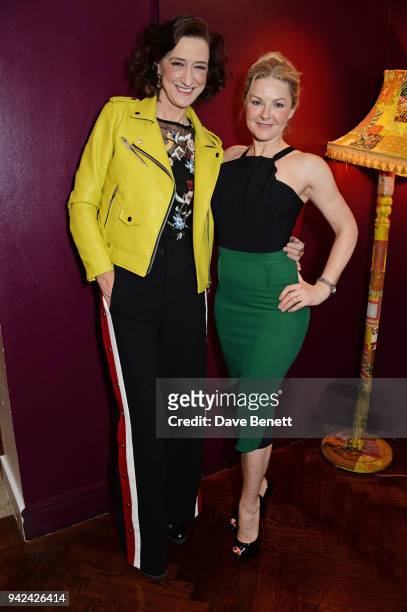 Cast members Haydn Gwynne and Sarah Hadland attend the press night after party for "The Way of the World" at The Hospital Club on April 5, 2018 in...