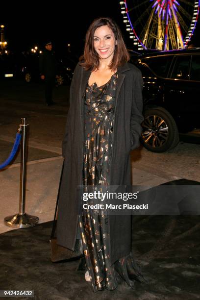 Actress Aure Atika arrives to attend the 'Madame Figaro' dinner at Automobile Club de France on April 5, 2018 in Paris, France.