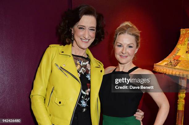 Cast members Haydn Gwynne and Sarah Hadland attend the press night after party for "The Way of the World" at The Hospital Club on April 5, 2018 in...