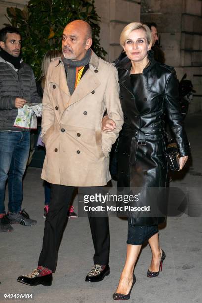 Christian Louboutin and Melita Toscan du Plantier arrive to attend the 'Madame Figaro' dinner at Automobile Club de France on April 5, 2018 in Paris,...