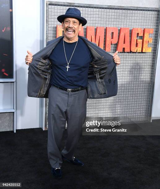 Danny Trejo arrives at the Premiere Of Warner Bros. Pictures' "Rampage" at Microsoft Theater on April 4, 2018 in Los Angeles, California.