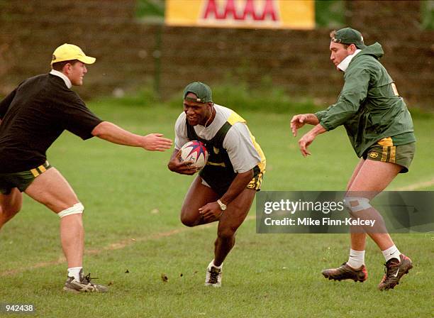 Wendell Sailor of Australia in action during a Australian training session before the Rugby League World Cup held at the Headingley Stadium, in...