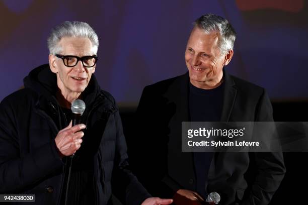 Director David Cronenberg and actor Viggo Mortensen attends 10th Beaune International Thriller Film Festival on April 5, 2018 in Beaune, France.
