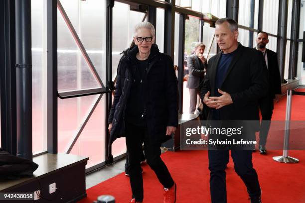 Director David Cronenberg and actor Viggo Mortensen attend 10th Beaune International Thriller Film Festival on April 5, 2018 in Beaune, France.