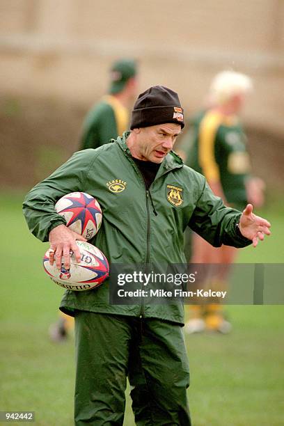 Australia coach Chris Anderson takes control during a Australian training session before the Rugby League World Cup held at the Headingley Stadium,...