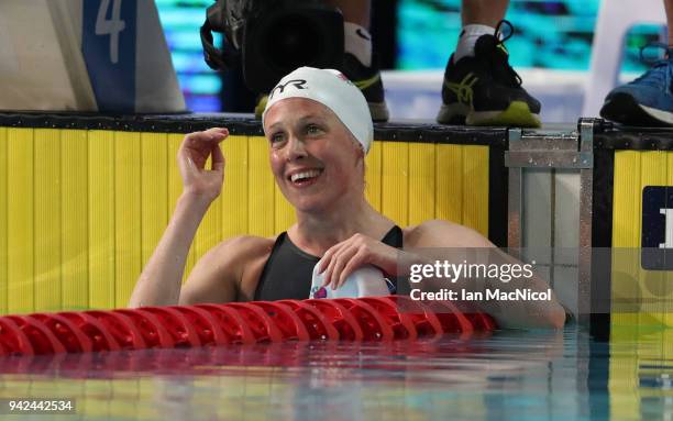 Hannah Miley of Scotland is seen after winning silver in the Women's 400m IM final during day one of the Gold Coast 2018 Commonwealth Games at Optus...