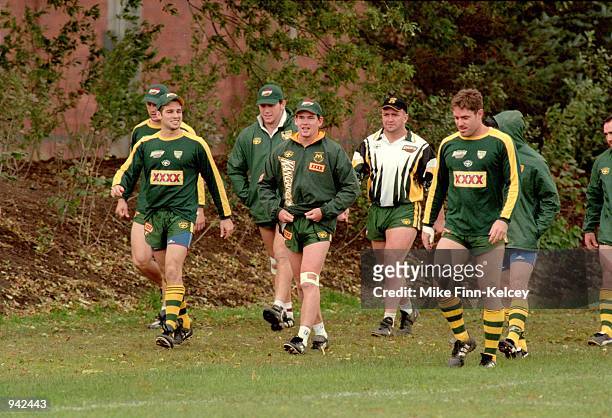 Australia team arrive for training during a Australian training session before the Rugby League World Cup held at the Headingley Stadium, in Leeds,...
