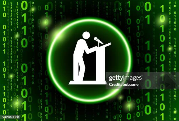 speaker on podium binary code vector pattern background - 3d illustration rendering of binary code pattern stock illustrations