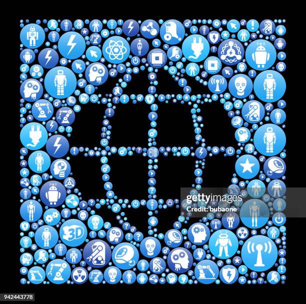 globe robots and robotics blue icon pattern - exoskeleton stock illustrations