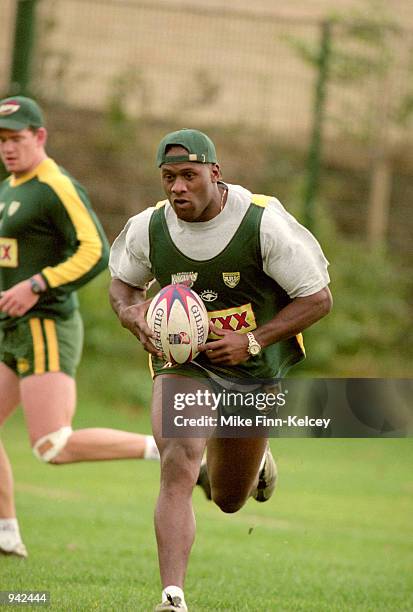 Wendell Sailor of Australia in action during a Australian training session before the Rugby League World Cup held at the Headingley Stadium, in...