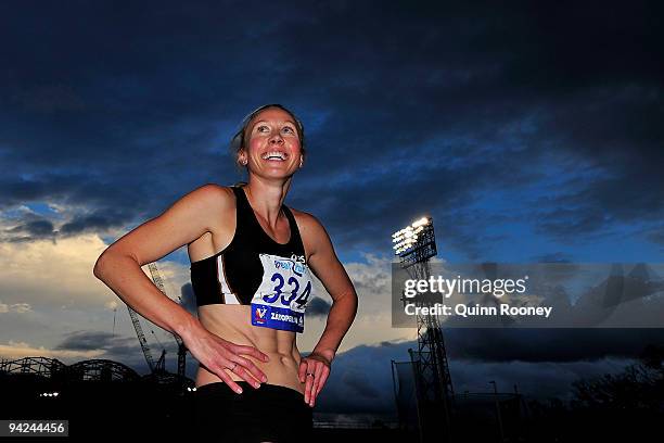 Tamsyn Lewis of Australia smiles after winning the Women's 400 metre Hurdles during the Zatopek Classic at Olympic Park on December 10, 2009 in...