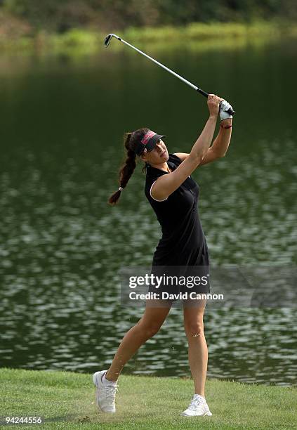 Maria Verchenova of Russia plays her second shot at the 9th hole during the second round of the Dubai Ladies Masters, on the Majilis Course at the...