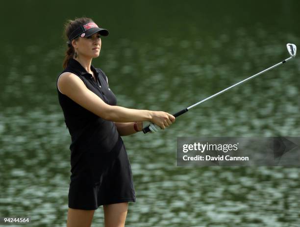 Maria Verchenova of Russia plays her second shot at the 9th hole during the second round of the Dubai Ladies Masters, on the Majilis Course at the...