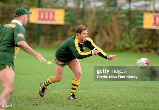 Brad Fittler of Australia in action during a Australian training session before the Rugby League World Cup held at the Headingley Stadium, in Leeds,...