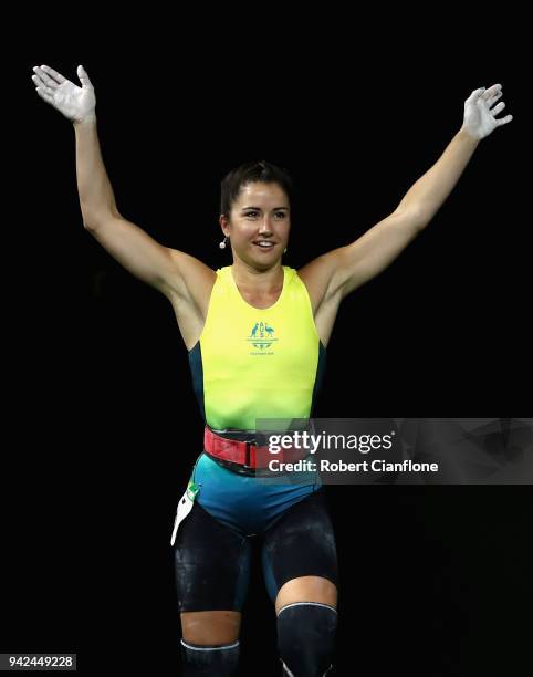 Tegan Napper of Australia competes during the Women's 53kg weightlifting final on day two of the Gold Coast 2018 Commonwealth Games at Carrara Sports...