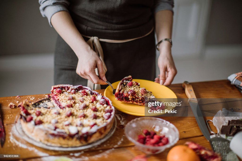 Slicing Pieces Of Tasteful Blackberry Pie