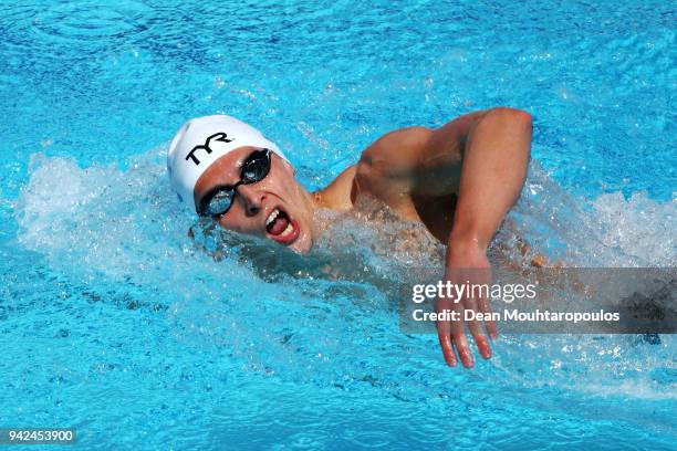 Stephen Milne of Scotland competes during the Men's 200m Freestyle Heat 2 on day two of the Gold Coast 2018 Commonwealth Games at Optus Aquatic...