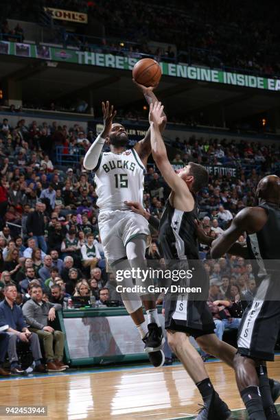 Shabazz Muhammad of the Milwaukee Bucks shoots the ball against the Brooklyn Nets on April 5, 2018 at the BMO Harris Bradley Center in Milwaukee,...