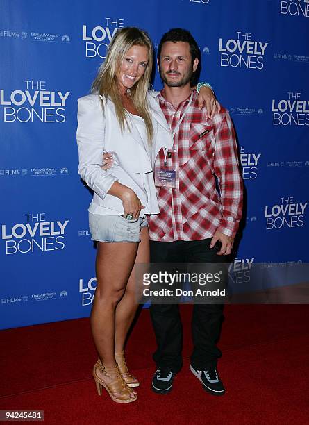 Annalise Braakinsiek and Danny Goldman pose at the Australian Premiere of 'The Lovely Bones' at Greater Union George Street on December 10, 2009 in...